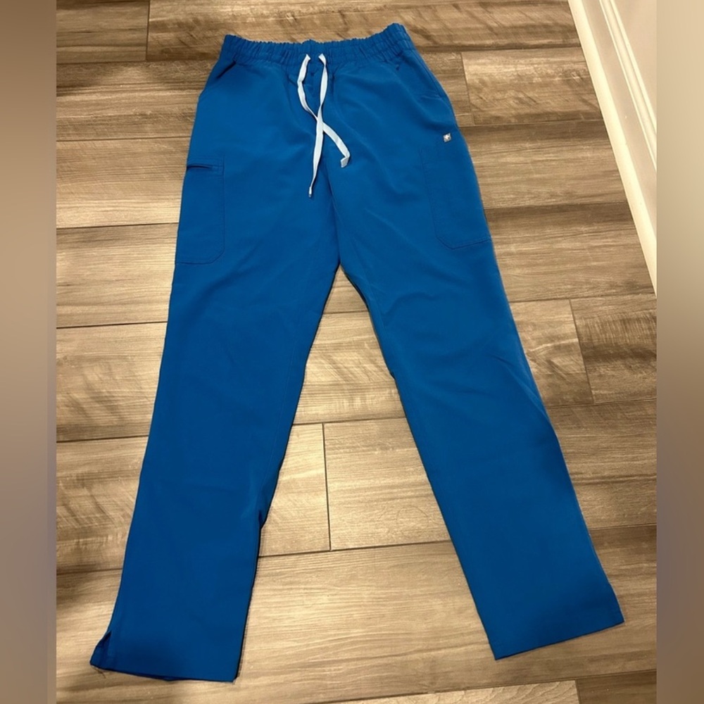 Figs High Waist Yola Scrub pants - small tall, royal blue, scrunch waistband
